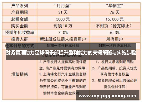 财务管理助力足球俱乐部提升盈利能力的关键策略与实施步骤