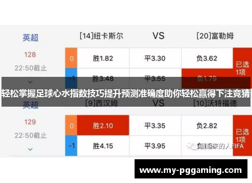轻松掌握足球心水指数技巧提升预测准确度助你轻松赢得下注竞猜